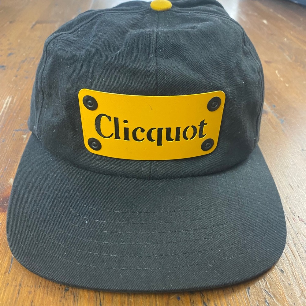 VTG Veuve Cliquot Black Snapback‎ Hat Yellow Logo Adjustable Made USA Adult Size
